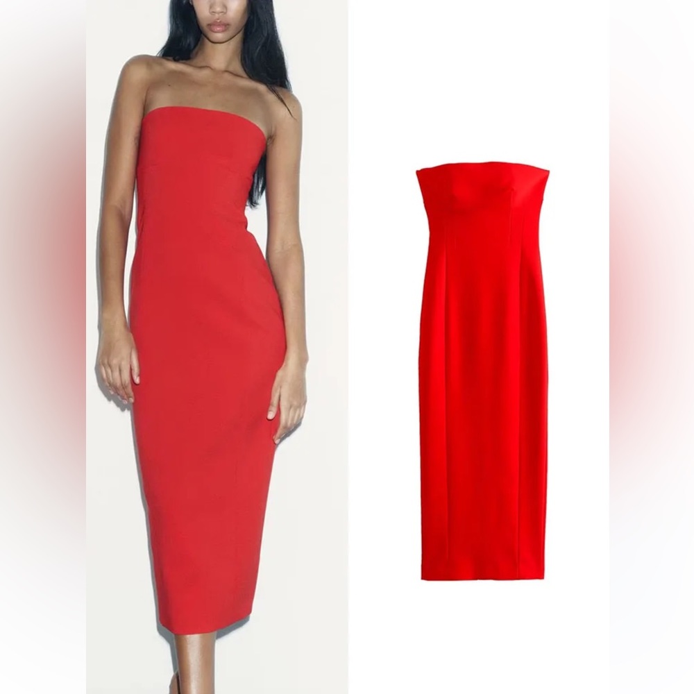Zara Strapless Red Midi Dress